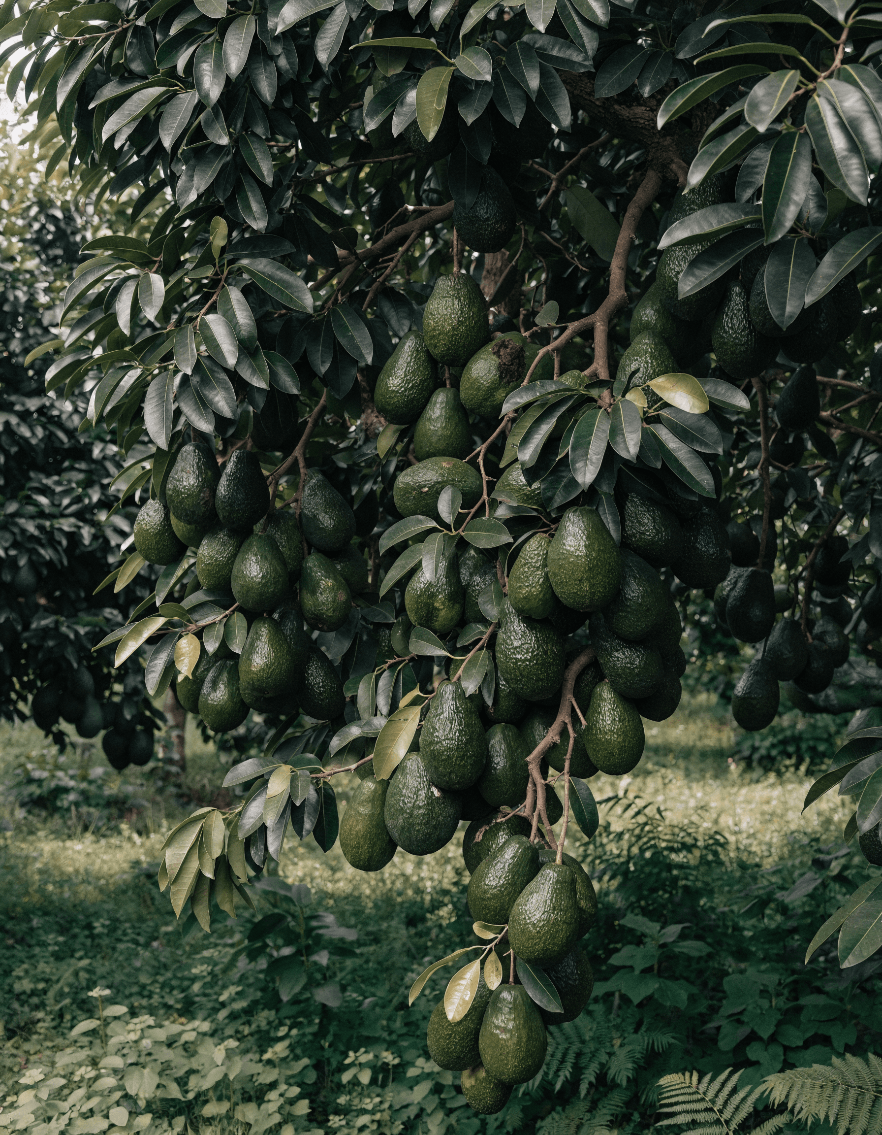 Árbol de aguacate cargado de fruta